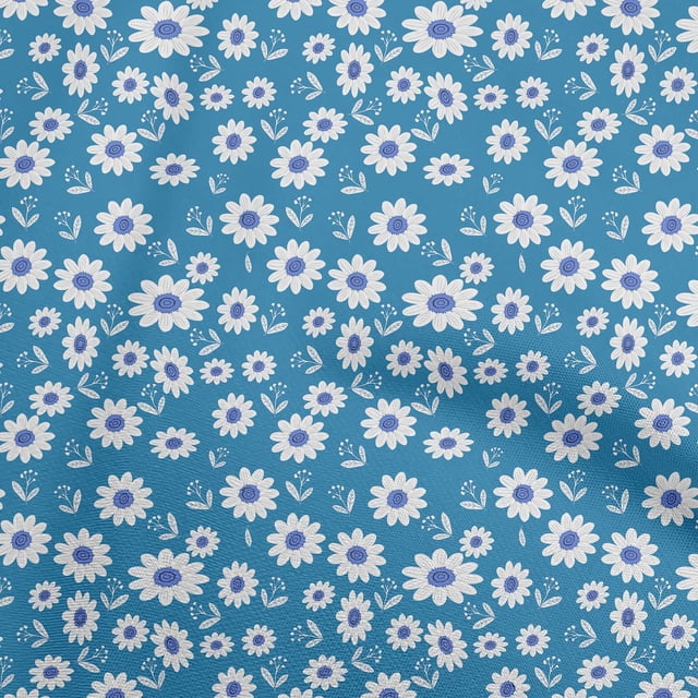 oneOone Polyester Spandex Blue Fabric Kids Floral Craft Projects Decor Fabric Printed By The Yard 56 Inch Wide