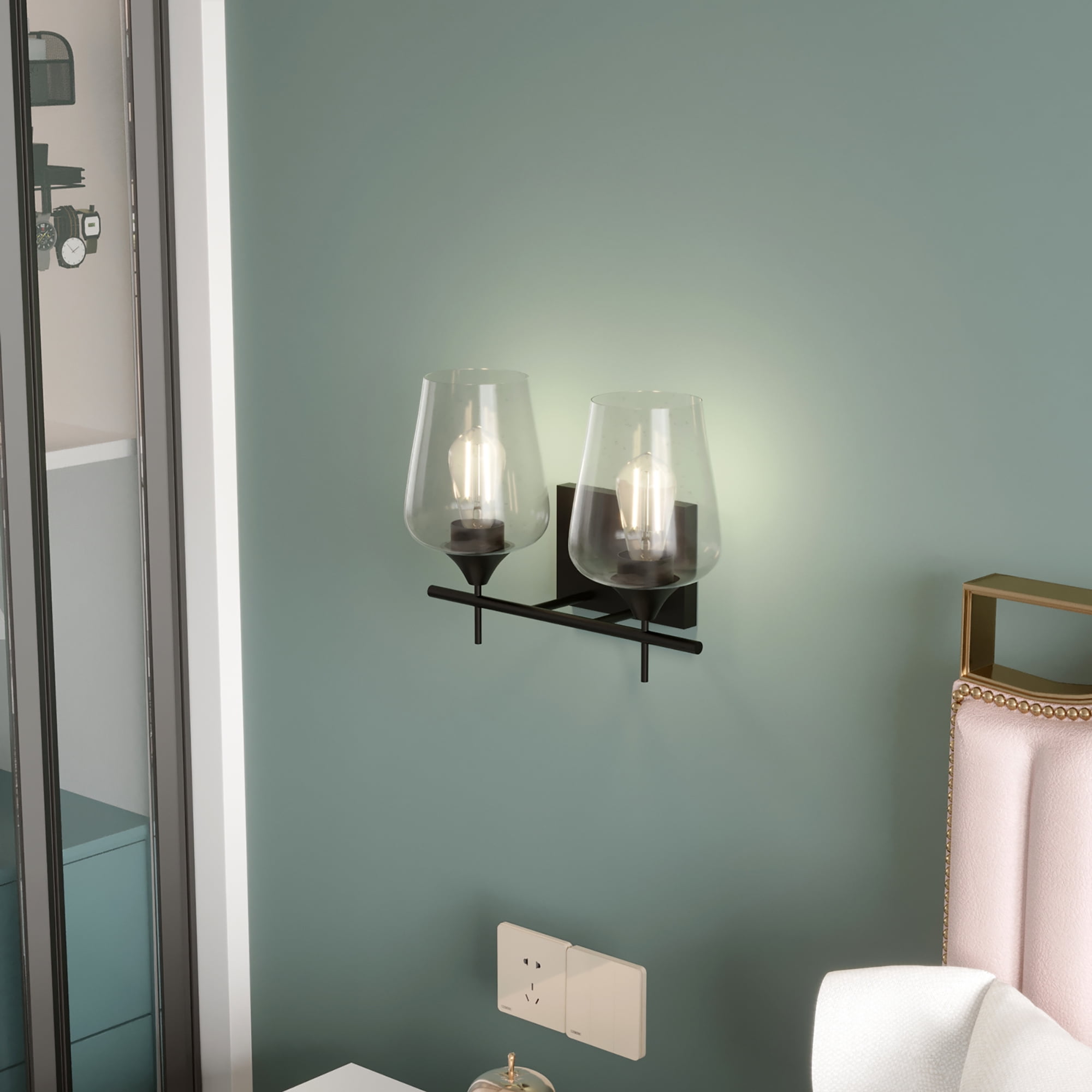Costway 2-Light Wall Sconce Modern Bathroom Vanity Light Fixtures with Clear Glass Shade