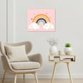 thumbnail image 3 of Pink Rainbow Wall Art, Blue Green Yellow Stars and Cloud on Pink Background Canvas Wall Art, Baby Girl Nursery Framed Wall Art for Living Room Bathroom Bedroom Ready to Hang, 12X12 Inches, 3 of 7