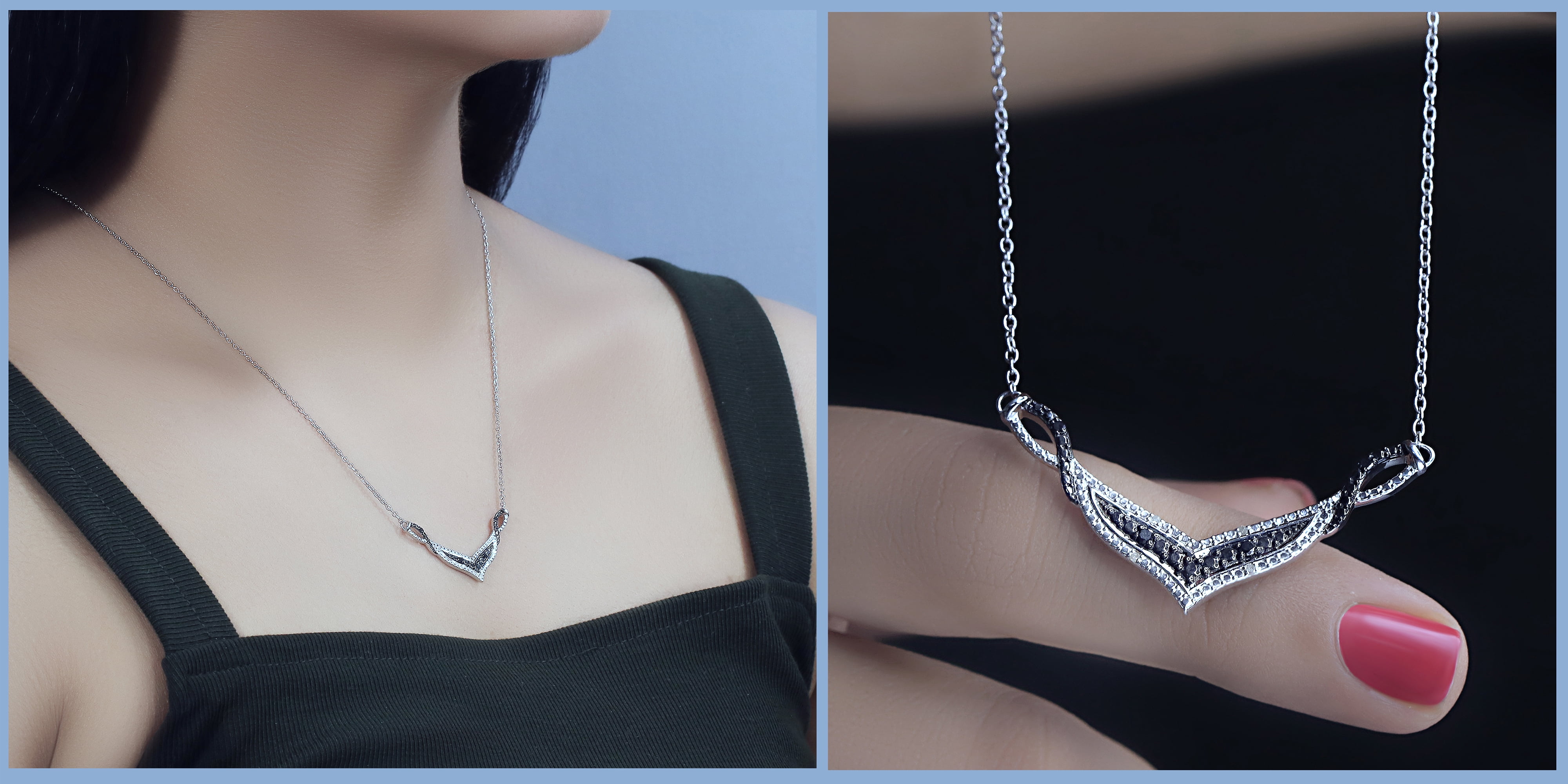 Dazzlingrock Collection Round Black & White Diamond Accent Chevron Pendant Necklace for Women with 18 Inch Silver Chain in 925 Sterling Silver