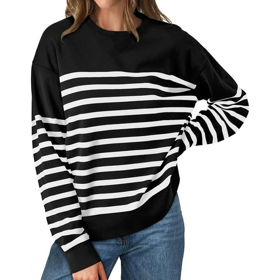 Sweatshirts for Women Crewneck Long Sleeve Striped Tops Lightweight Fashion 2024
