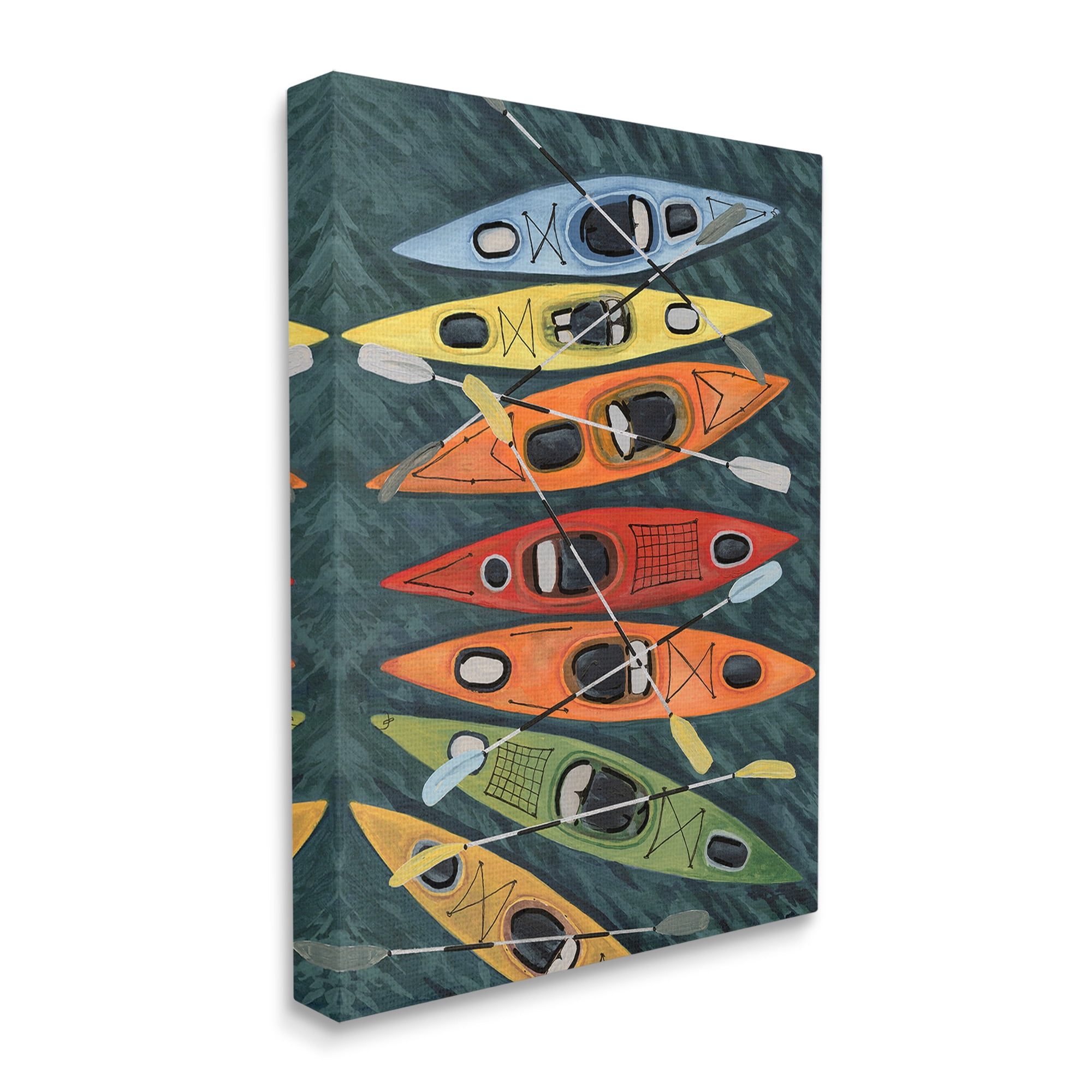 Stupell Industries Rainbow Hue Kayaks Transportation Painting Gallery Wrapped Canvas Art Print Wall Art, 24 x 30