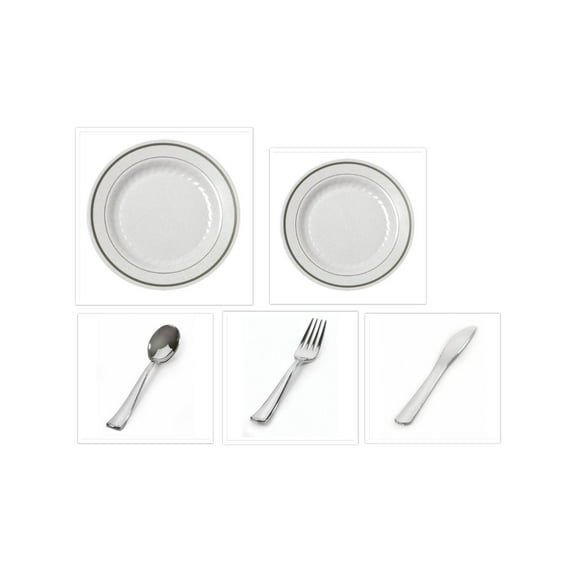 Silver Splendor 10 1/4" Dinner Plates   7" Salad Plates   Cutlery *Party for 60*