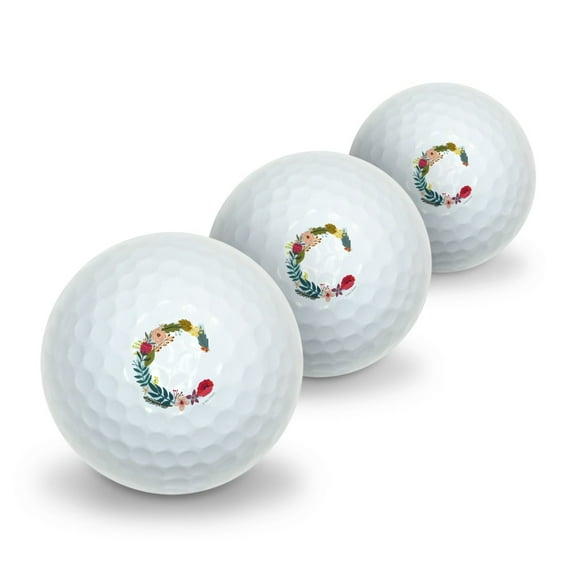 Letter C Floral Monogram Initial Novelty Golf Balls 3 Pack