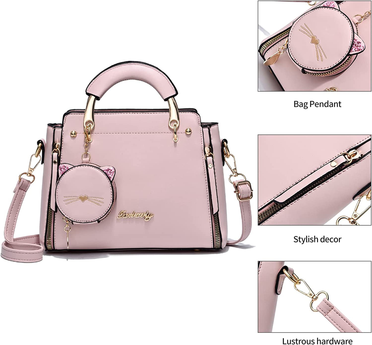 Sweet Pink Women's Small Shoulder Bags Cute Plaid Girly Tote Purse Handbags  Fashion PU Leather Female Top Handle Crossbody Bag