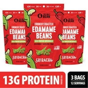 The Only Bean Crunchy Roasted Edamame Snack (Sriracha), High Protein Snacks (13g) Healthy Protein Chips, Keto Friendly Food (2g Net), Plant-Based Vegan Snacks, Office Snacks, Spicy Snack, 4oz 3 Pack