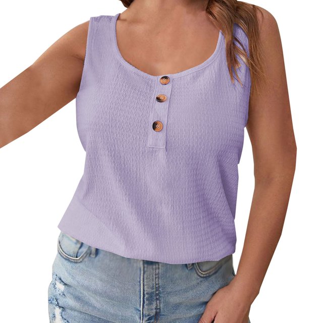 Mrat Débardeurs Graphiques pour Femmes Chandail-Over à la Mode Tricoté Décontracté avec Col Rond Bretelles Boutons Débardeurs Sportifs S-347 Violet TTG