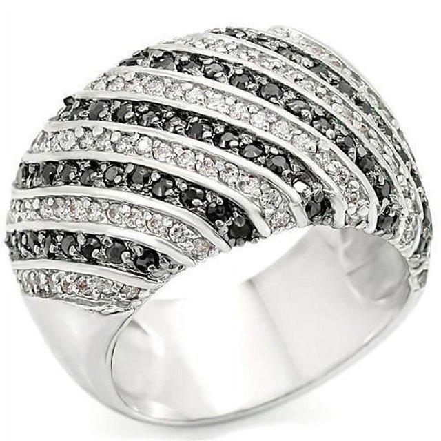 Rhodium + Ruthenium Brass Ring with AAA Grade CZ in Jet for Women Jet Stone Color Style 0W351 Size 5