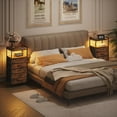 thumbnail image 2 of 5 Drawer Dresser for Bedroom, Tall Nightstand with Led Light and Charging Station, Small Night Stand Bedside Table, Fabric Bins, Metal Frame, Wood Shelf, Side Furniture(Rustic Brown), 2 of 9