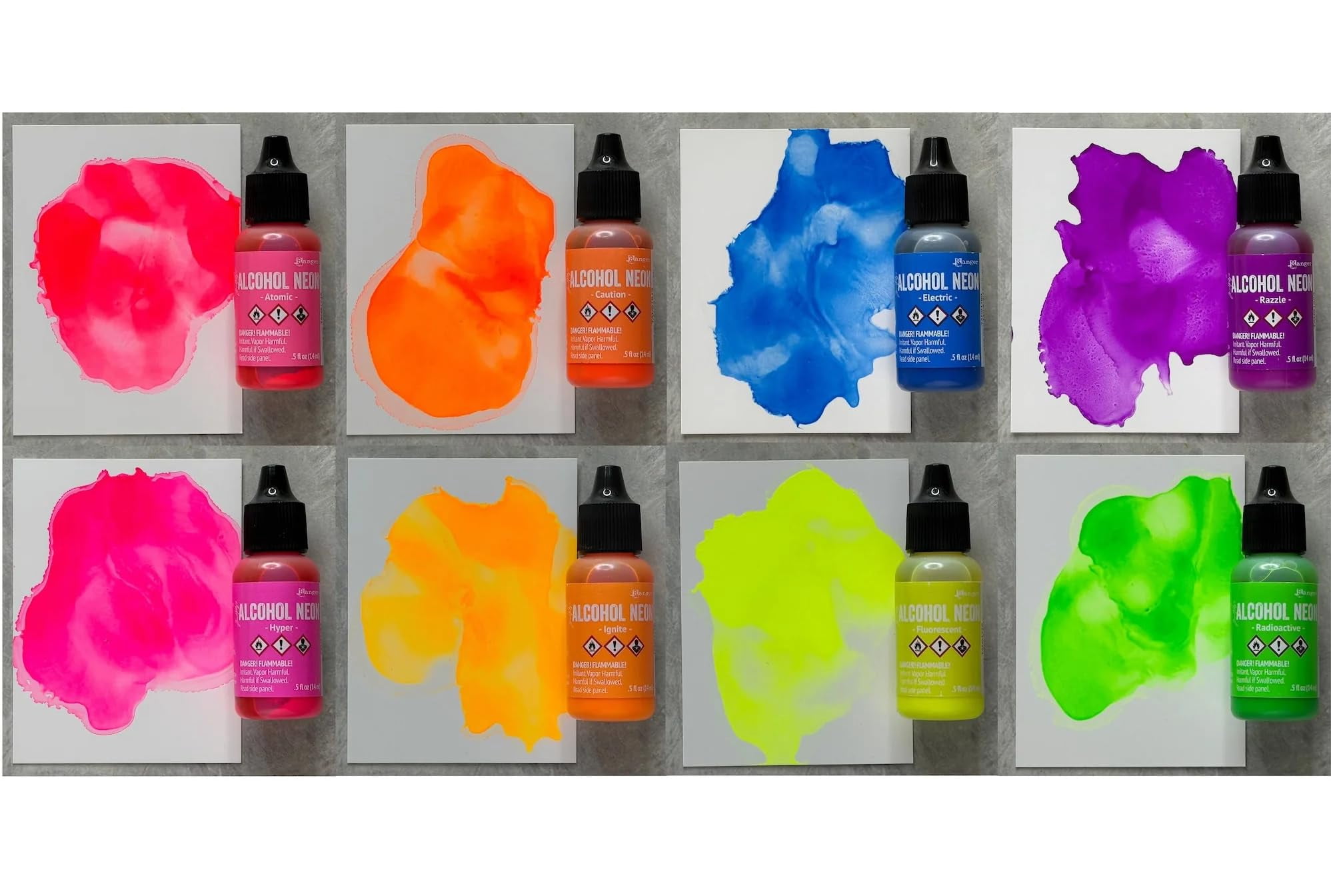 Alcohol Neons Bundle - Ranger Tim Holtz Alcohol Ink Neons 8pk with .5 oz Blending Solution and Trebbies Detail Sticks