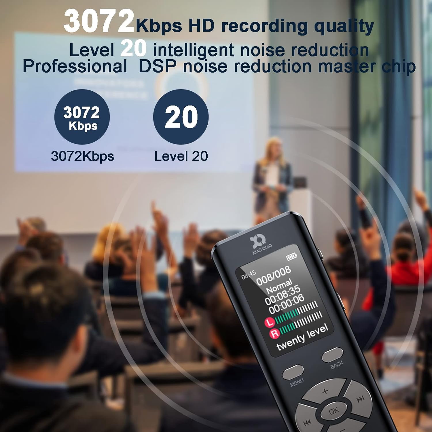 32GB Digital Voice Recorder for Lectures Meetings - Voice Activated Recorder with 2324 Hours Capacity Sound Audio Recorder Dictaphone Recording Device with Playback,MP3 Player,Variable Speed,Password