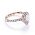 thumbnail image 3 of JeenMata Pave Set 1.5 Carat Pear Shaped White Opal and Moissanite Double Halo Cluster Engagement Ring in 18K Rose Gold Plating over Silver, 3 of 7