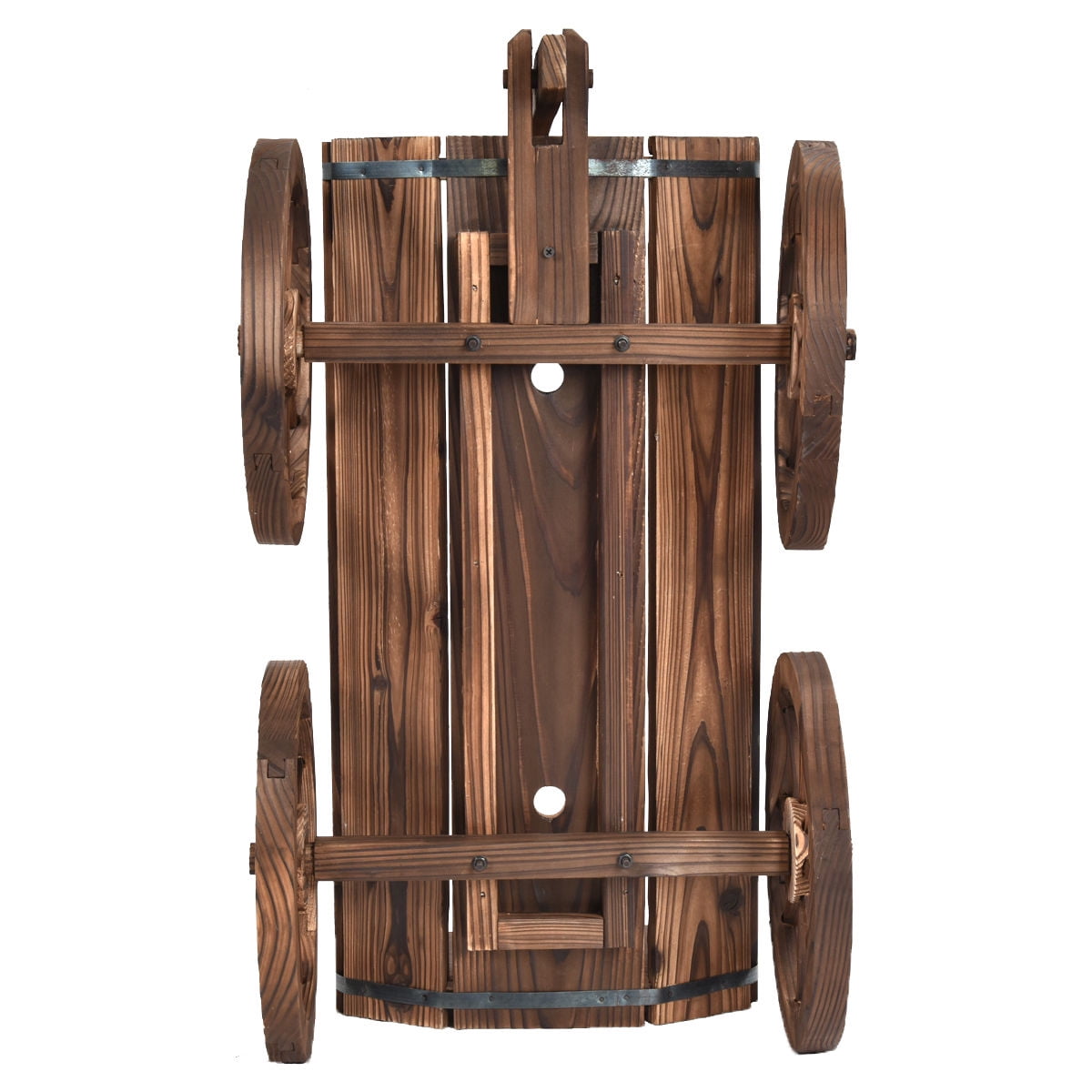 Costway Wood Wagon Flower Planter Pot Stand W Wheels Home Garden