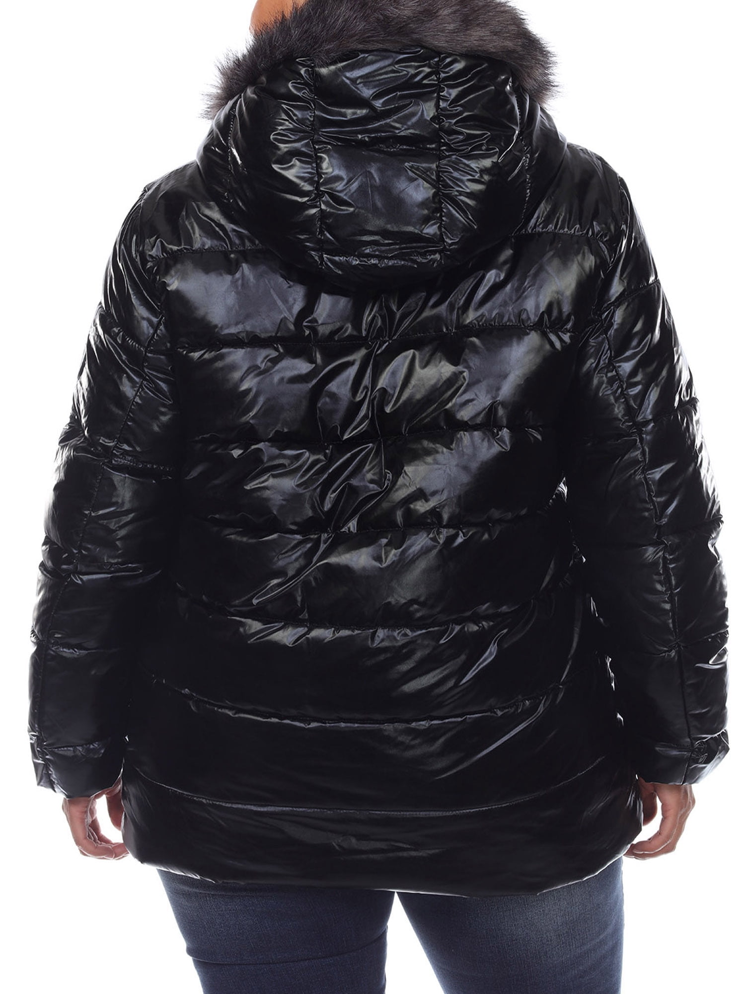 White Mark Women's Plus Size Metallic Hooded Puffer Coat