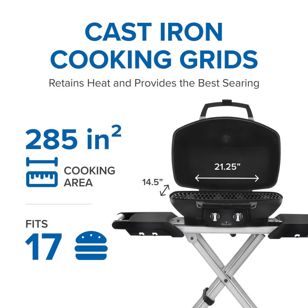 Napoleon TravelQ PRO285 1-Burner with Scissor Cart Propane Gas Portable Grill in Black