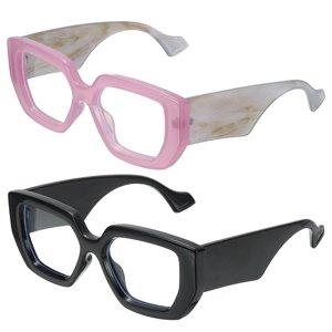 Uxcell 2pcs Thick Frame Blue Light Glasses for Women Black/Green(Clear Lens)