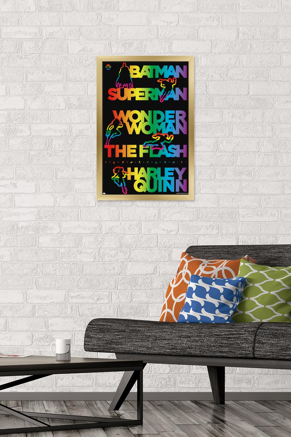 DC Comics Justice League - Rainbow Silhouette Wall Poster, 14.725" x 22.375" Framed