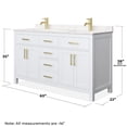 thumbnail image 5 of Wyndham Collection Beckett 60" Wood Double Bathroom Vanity in White/Gold, 5 of 6