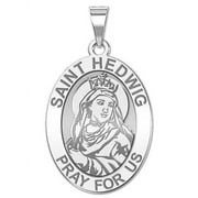 Saint Hedwig OVAL Religious Medal - 1/2 X 2/3 Inch Size of Dime, Sterling Silver