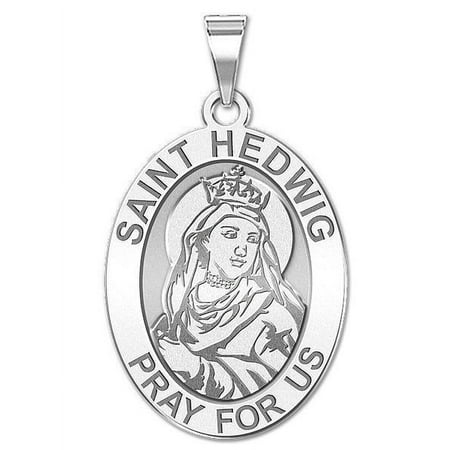 Saint Hedwig OVAL Religious Medal - 1/2 X 2/3 Inch Size of Dime, Sterling Silver