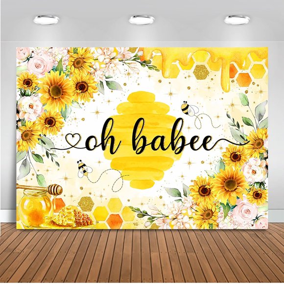 Oh Babee Backdrop 7x5ft Yellow Cotton Honeycomb Bee Themed Baby Shower Decorations