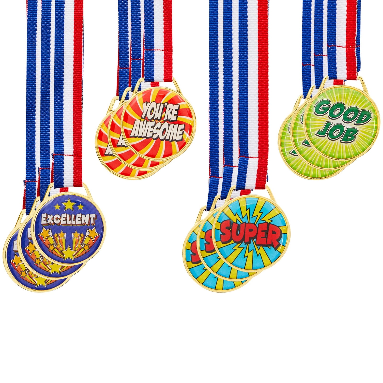 Kisangel 24pcs Winner Medals Simulation Party Games Plastic Medal with Ribbon Match Spelling Bee Medals for Children 