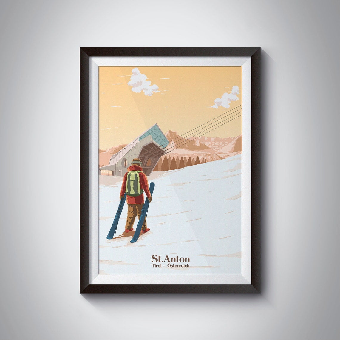 St Anton Ski Resort Poster Austria Tirol Retro Travel Print Vintage Snowboarding Skiing Wall Art Kitzbuhel Ischgl Mayrhofen Print Wall Art