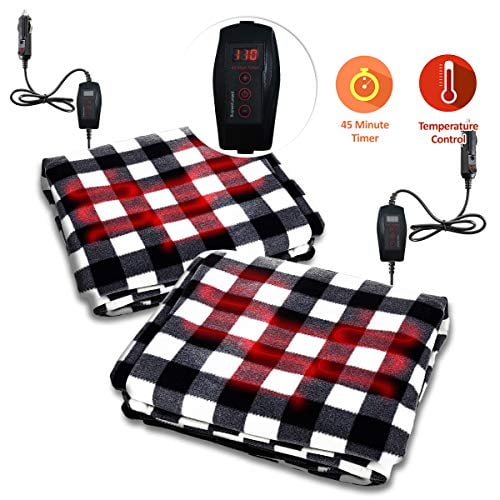 Zone Tech Car Mini Heated Travel Blanket Pad Red Plaid Premium Quality 12V Comfortable Heating Car Mini Blanket Pad Perfect for Winter Travels