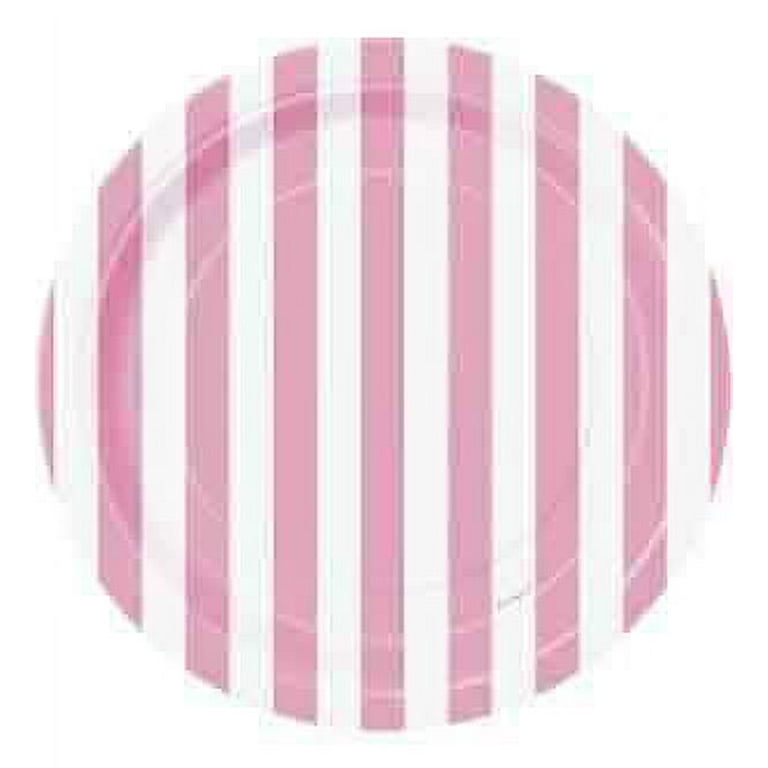 Pink and white striped paper plates discount
