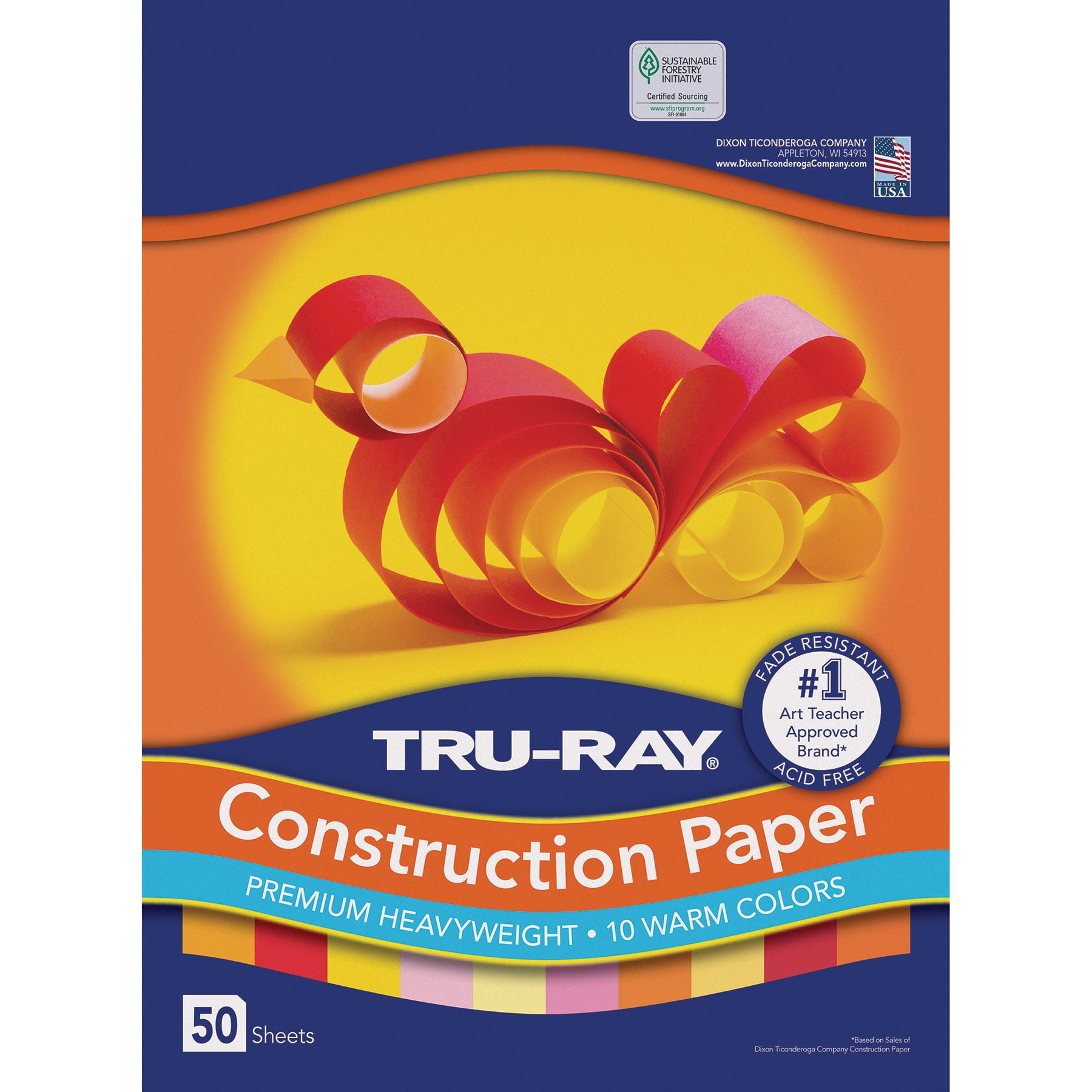 Tru-Ray Construction Paper, Heavyweight, Warm Assorted, 12" x 18", 50 Sheets Per Pack, 5 Packs