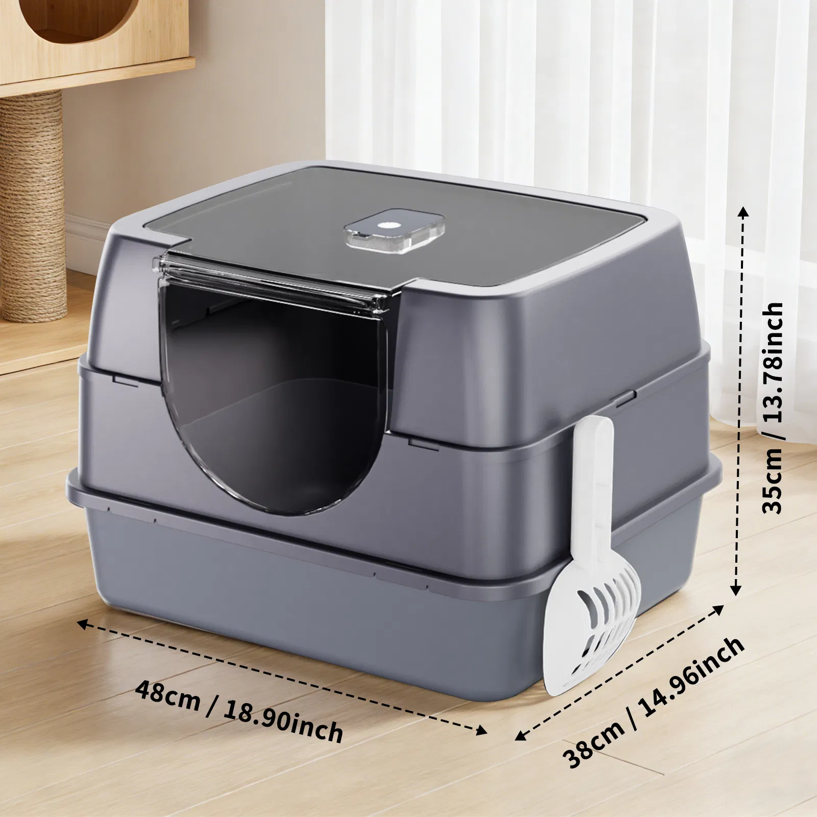 Grey Galaxy Fully Enclosed Cat Litter Box, Odor-Sealed & Anti-Splashing Design with Flip-Top Lid for Easy Cleaning
