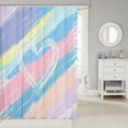 thumbnail image 2 of Manfei Watercolor Rainbow Shower Curtain 72Wx72L, Oil Printing Lines Bathroom Curtain, Pink Blue, 2 of 5