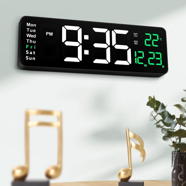 Reloj de pared electrónica de 1 por ciento con reloj digital de temperatura reloj de pared grande moderno con pantalla de calendario de 39 cm de ancho