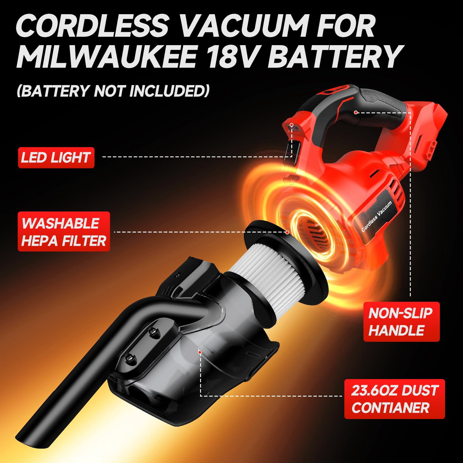 Cordless Vacuum Compatible with Mil-Waukee Battery – picture 8