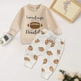 thumbnail image 2 of Xudanell Baby Boy Outfits Fall Long Sleeve Outfits with Letter Rugby Printed Toddler Boys 2 Piece Clothes Athletic Waist Beige 6-12 Months, 2 of 5