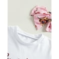 thumbnail image 5 of Seyurigaoka Baby Girls Summer Outfits Letters Print Short Sleeve T-shirt and Casual Cow Head Print Flare Pants with Headbands Sets, 5 of 7