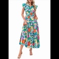 thumbnail image 1 of Vestido Midi Estampado con Escote en V, Mangas Plisadas y Volantes, Imagen 3 XXL, 1 of 7
