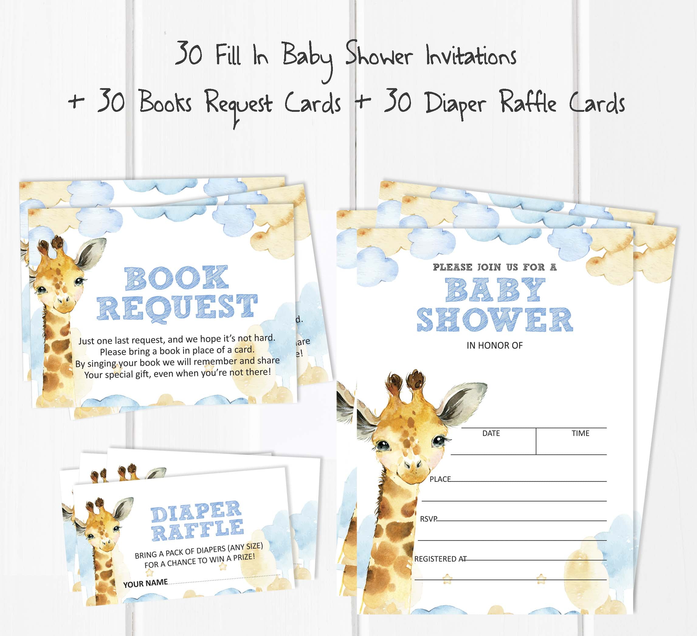 Inkdotpot Set Of 30Giraffe Baby Shower Invitations-Diaper Raffle Tickets And Baby Shower Book Request Cards Jungle Animals Invites Its A Boy Its A Girl
