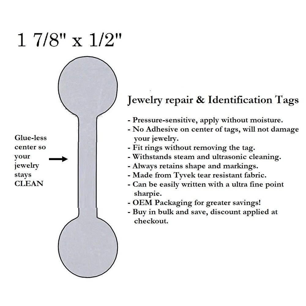 Tyvek Self Adhesive Long Dumbell/Barbell Jewelry Tags Silver 500Pcs