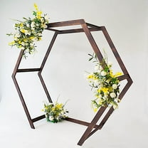 BalsaCircle 7 feet Dark Brown Natural Wood Backdrop Stand Hexagon Shape Wedding Arch Party Decorations