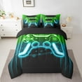thumbnail image 2 of Erosebridal Game Gaming Bedding King Size,Blue Green Ombre Gamepad Bed Set,Modern Abstract Geometical Bedding Sets King Size,Lightweight Bedroom Decorative Reversible,7pcs, 2 of 7