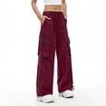 thumbnail image 3 of FRSASU Women's Cargo Pants Casual Hiking Loose Fit Parachute Pants High Waist Baggy Trousers with Multi Pockets Wine, 3 of 6