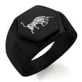 thumbnail image 1 of Stainless Steel Celtic Bull Rune Engraved Hexagon Crest Flat Top Biker Style Polished Ring, 1 of 1