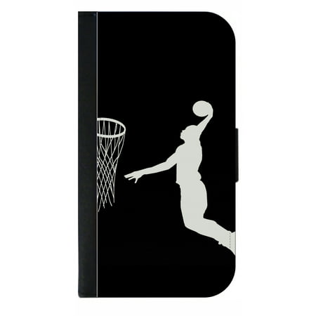 Basketball Game Silhouette - Wallet Style Cell Phone Case with 2 Card Slots and a Flip Cover Compatible with the Apple iPhone 6 Plus and 6s Plus (Best Basketball Games For Iphone)