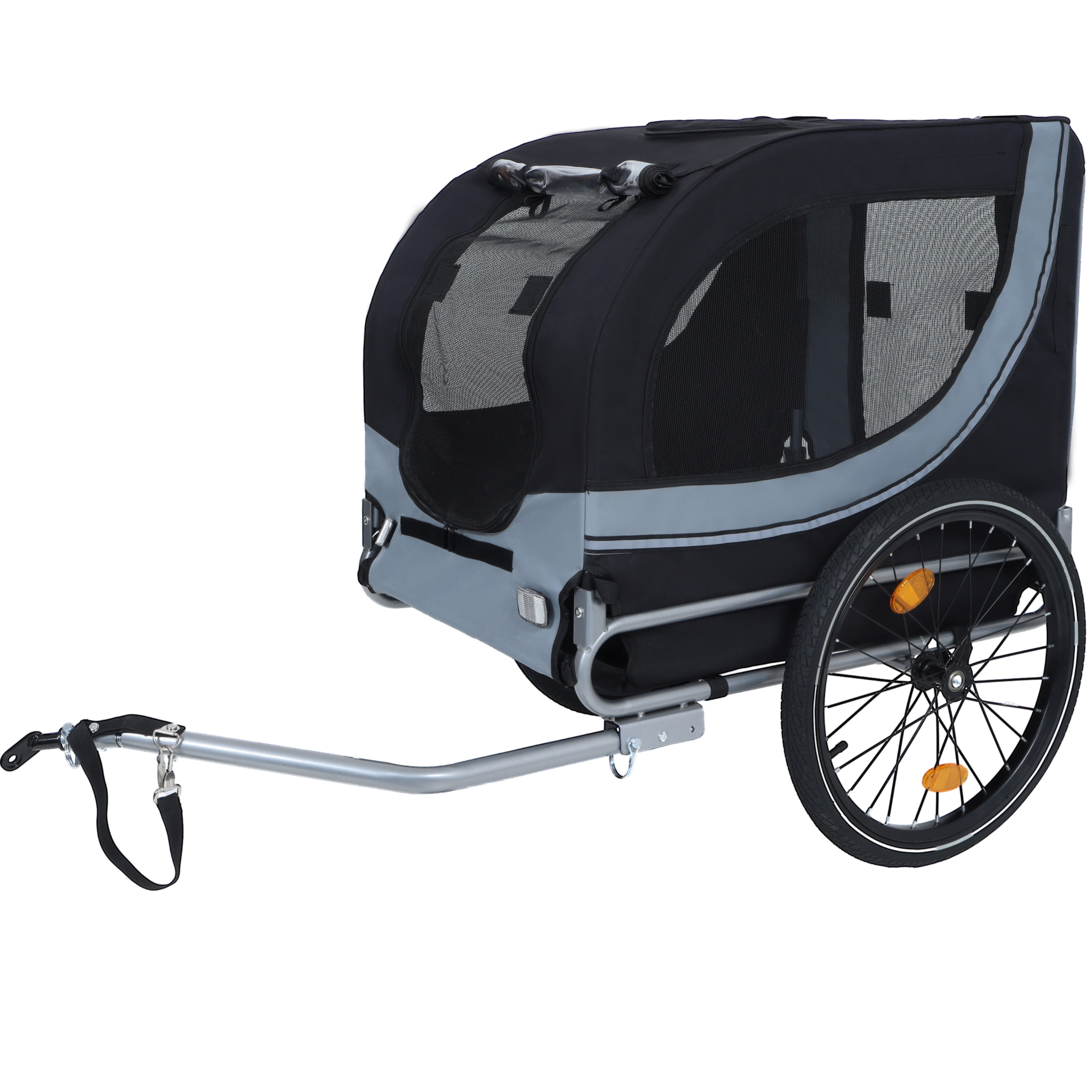 Folding Dog Bike Trailer, 66LB Capacity All-Terrain Pet Carrier with Durable Steel Frame, Multi-Entry Mesh Ventilated Design, Universal Hitch for Cycling Jogging Camping Outdoor