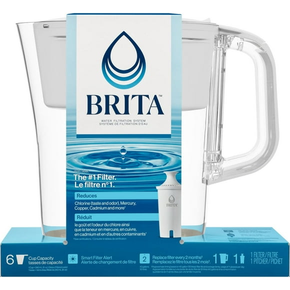 Brita 6 Cup Filter Pitcher with Smart Light Indicator, Reduces Chlorine taste and odour from Tap Water, Filters 151 Litres, Denali,, White