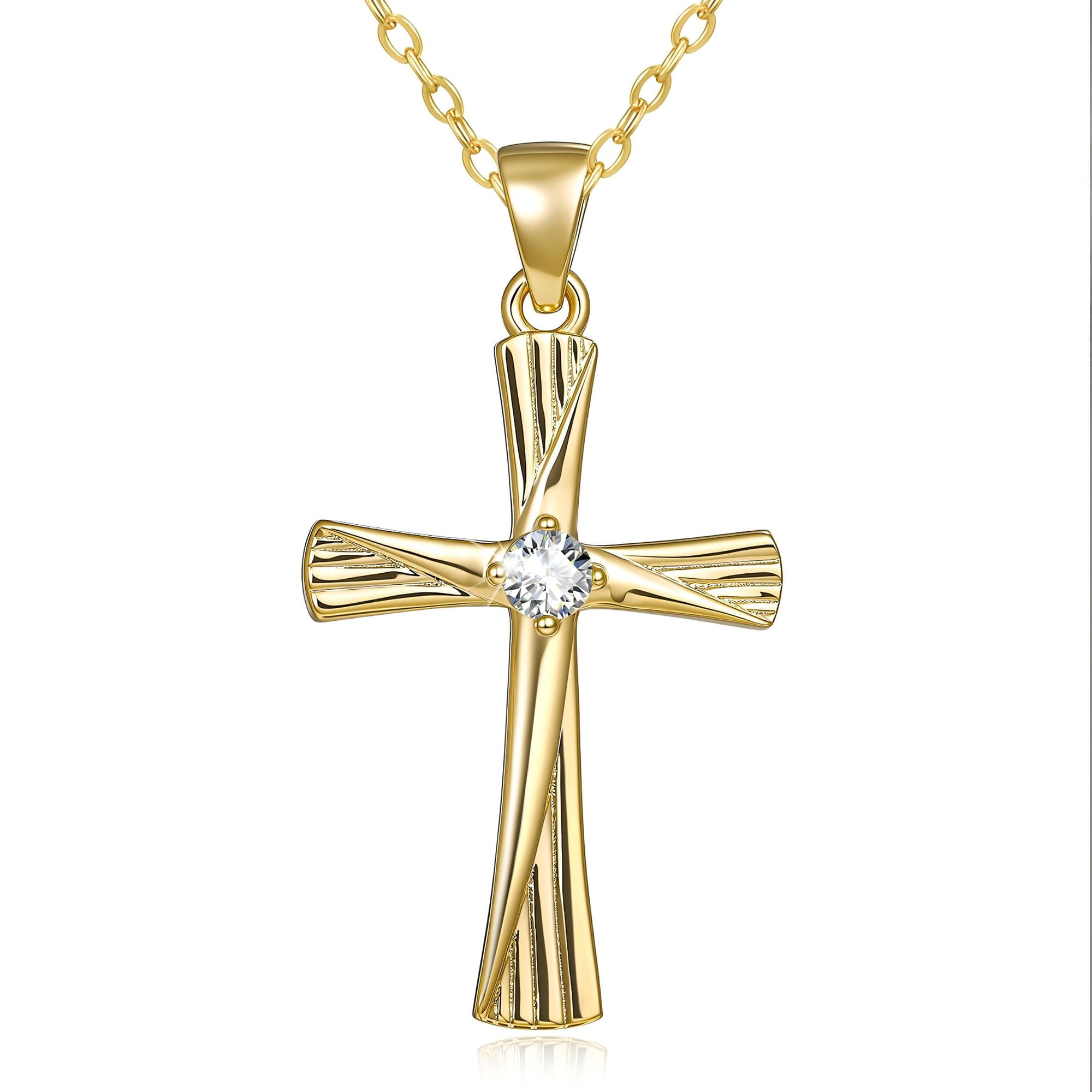 Cross Pendant Necklace with April Birthstone Charm Classic Design for Women Daily Wear