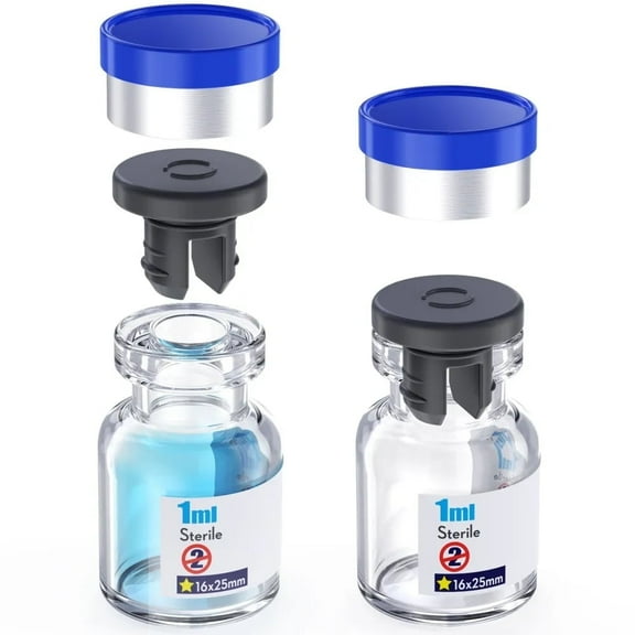 Empty Sterile Vial with Separately Butyl Rubber Stopper and Flip Top Closure,Removable,After Filling,Need to Seal by Crimper Type 1 Borosilicate Glass Tubing,Sterile Packed(1ml 10pcs)