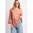 thumbnail image 6 of Plusashion Vibrant Grapefruit Floral Exposed Seam Top - Wide Sleeve Fashion Tee, 6 of 8