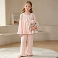 thumbnail image 4 of LIIPEE Solid Color Pajamas For Girls Long Sleeve Lightweight Blouse And Pants Pajama Set 2 Piece Kids Autumn Soft Cute Cloud Sleepwear,9-10 Years, 4 of 5